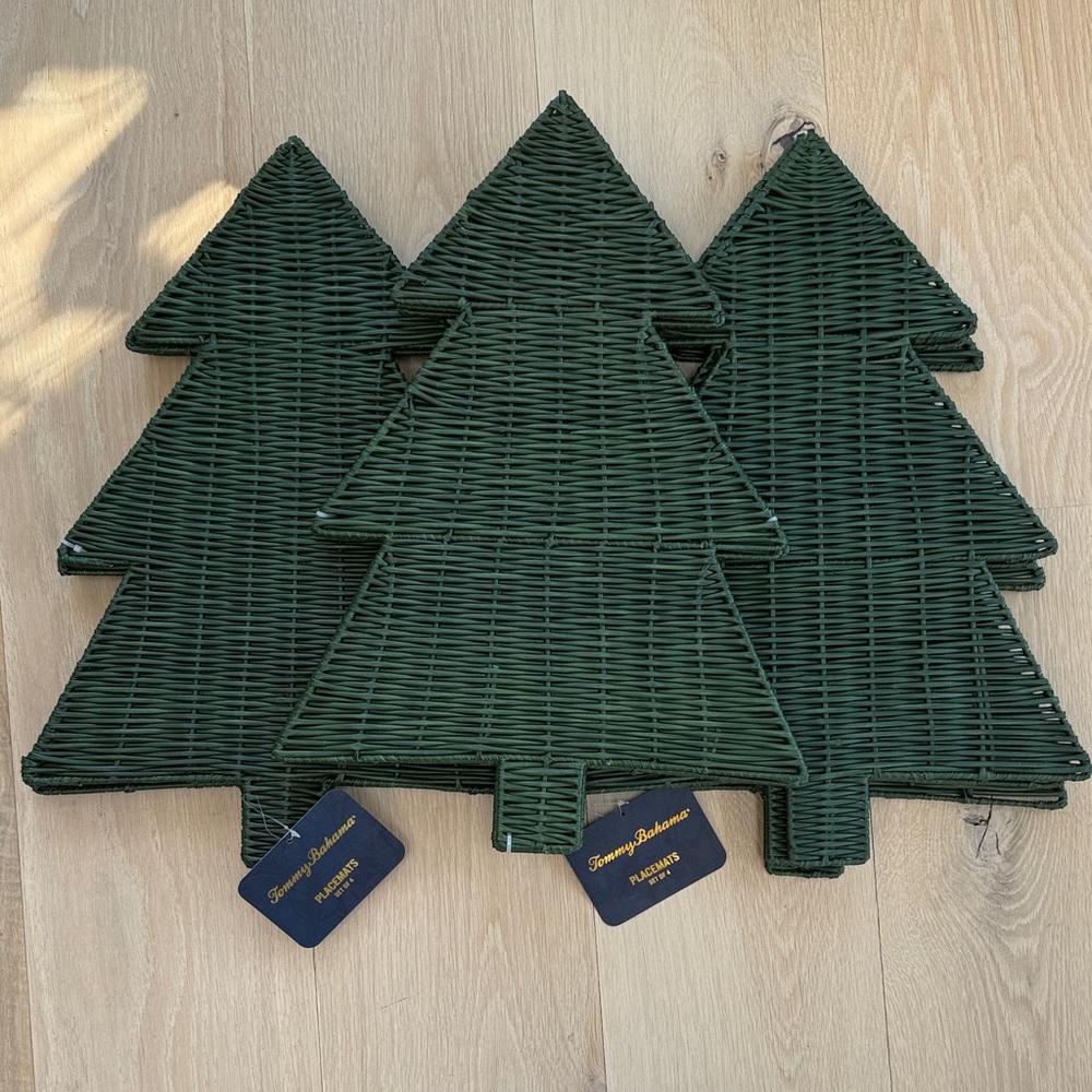 🌲 NWT Set of 12 Tommy Bahama Green Wicker Christmas Tree Placemats